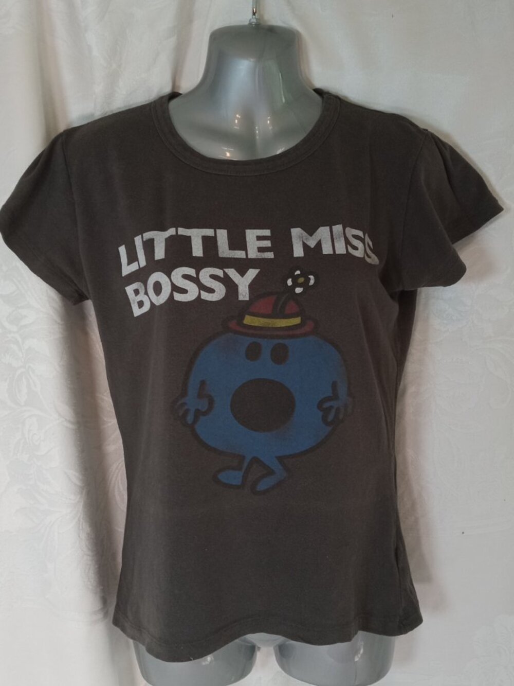 Vintage Little Miss Bossy Shirt Womens S Gray Cartoon Graphic Tee 2007 Y2K